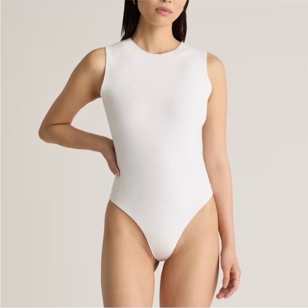 NWT Quince Stretch Cotton Jersey High Neck Sleeveless Bodysuit in White